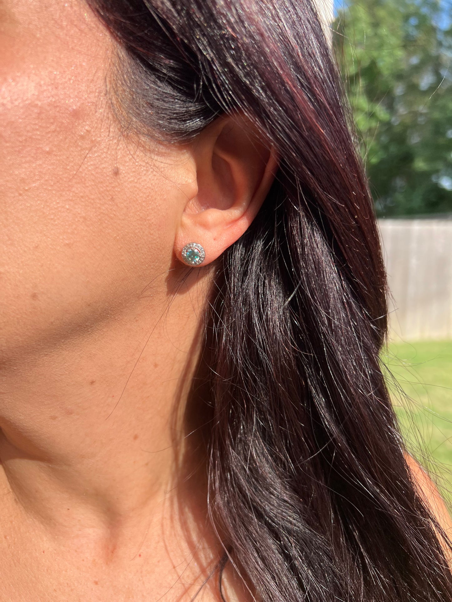 5mm blue Moissanite halo earrings