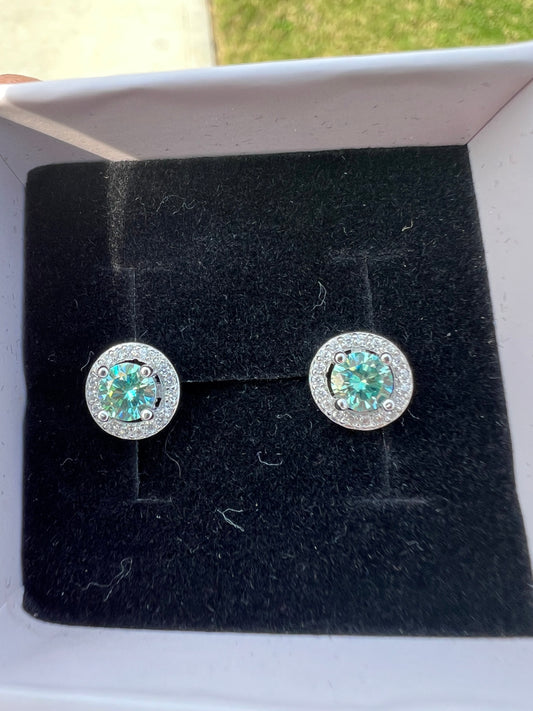 5mm blue Moissanite halo earrings