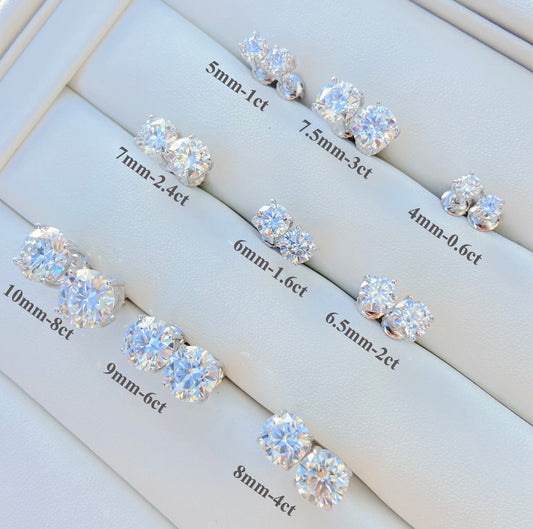 Moissanite Stud Earrings In 925 Silver 4mm to 10mm PASSES DIAMOND TESTERS